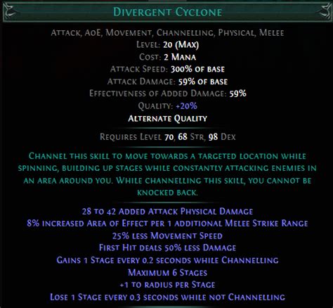 divergent cyclone poe  The gem has two parts, General's Cry the active skill and the closely